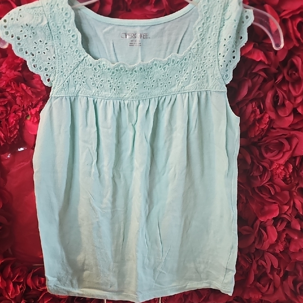 Cherokee Girls Light Green Eyelet Tank Top Size 7/8